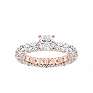 Giselle Cushion Lab Grown Diamond Pave Eternity Hidden Halo Engagement Ring