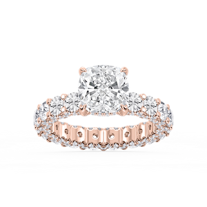 Giselle Cushion Lab Grown Diamond Pave Eternity Hidden Halo Engagement Ring
