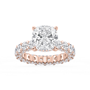 Giselle Cushion Lab Grown Diamond Pave Eternity Hidden Halo Engagement Ring