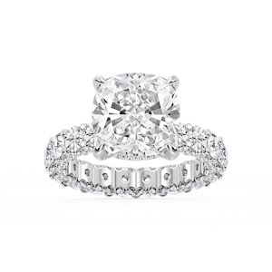 Giselle Cushion Lab Grown Diamond Pave Eternity Hidden Halo Engagement Ring