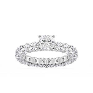 Giselle Cushion Lab Grown Diamond Pave Eternity Hidden Halo Engagement Ring