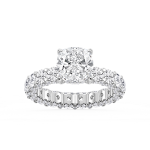 Giselle Cushion Lab Grown Diamond Pave Eternity Hidden Halo Engagement Ring