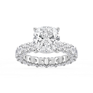 Giselle Cushion Lab Grown Diamond Pave Eternity Hidden Halo Engagement Ring