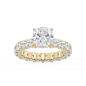 Giselle Cushion Lab Grown Diamond Pave Eternity Hidden Halo Engagement Ring