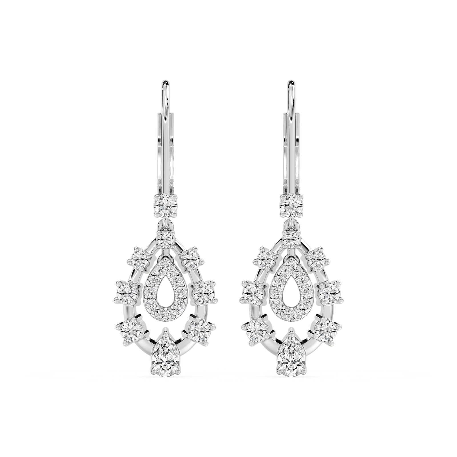 Graduated Pear and Round Diamond Dangles in Rose Gold