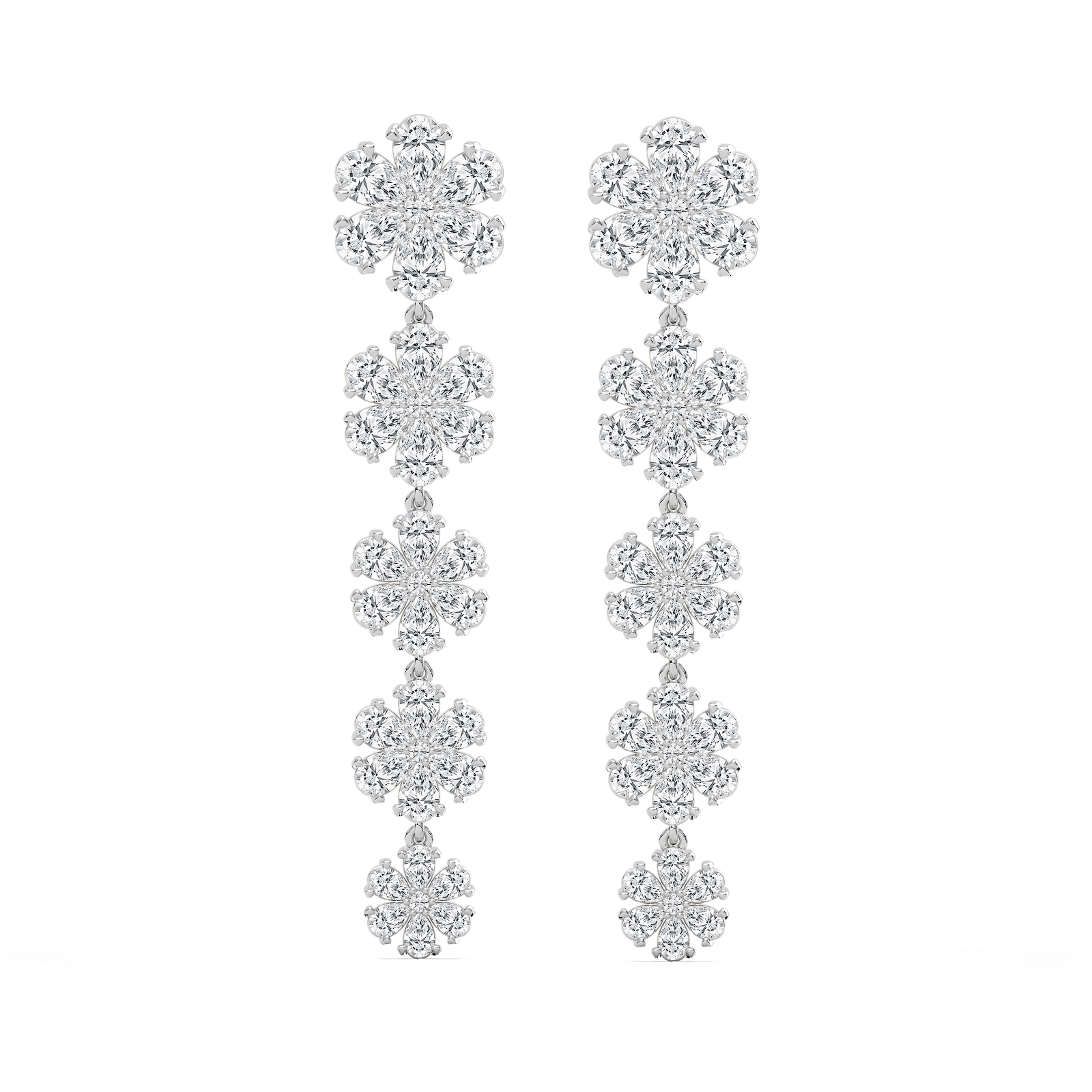 Graduated Snowflake Drop Earrings in Rose Gold