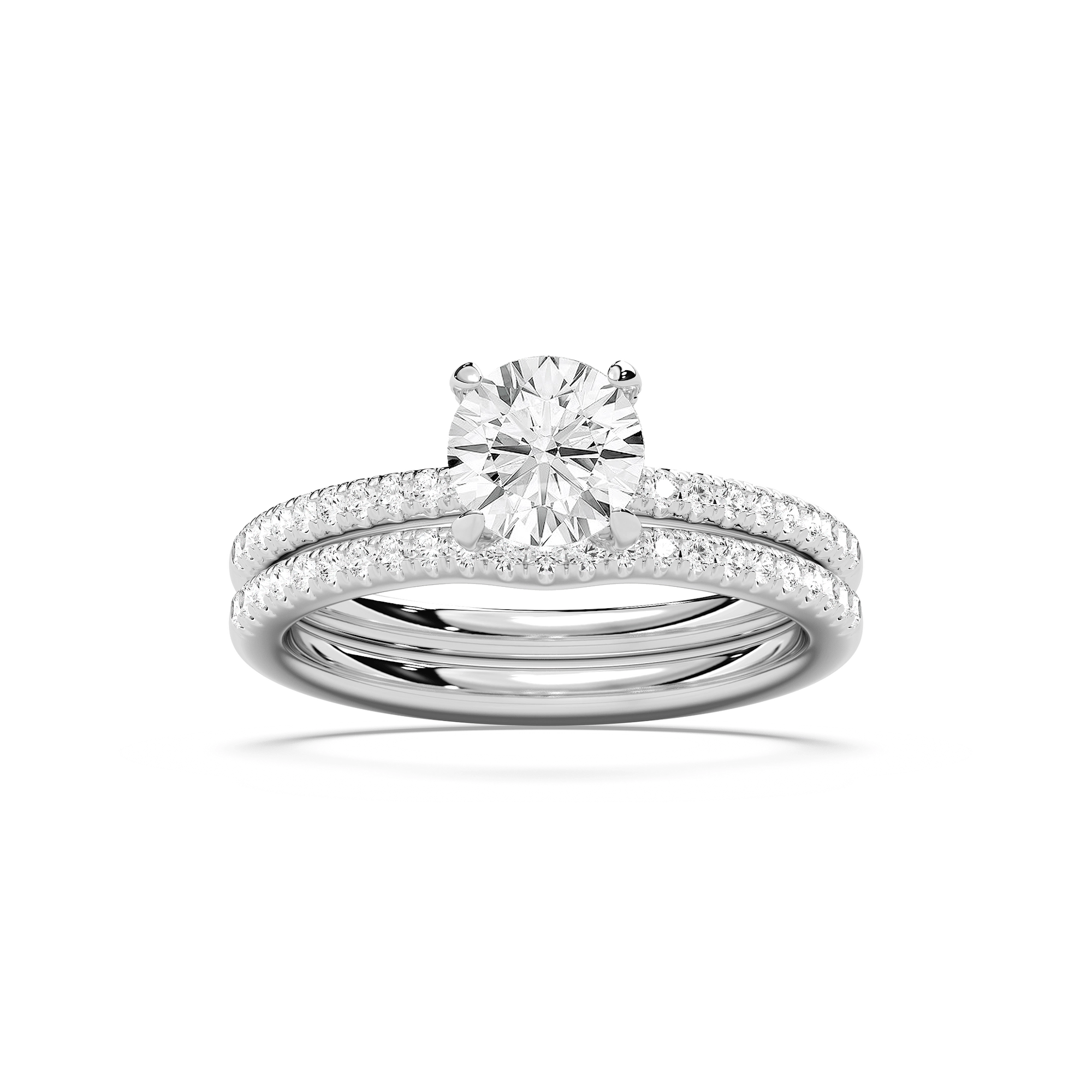 Mackenzie 1 ⅜ ctw Round Lab Grown Diamond Fishtail Pave Wedding Set