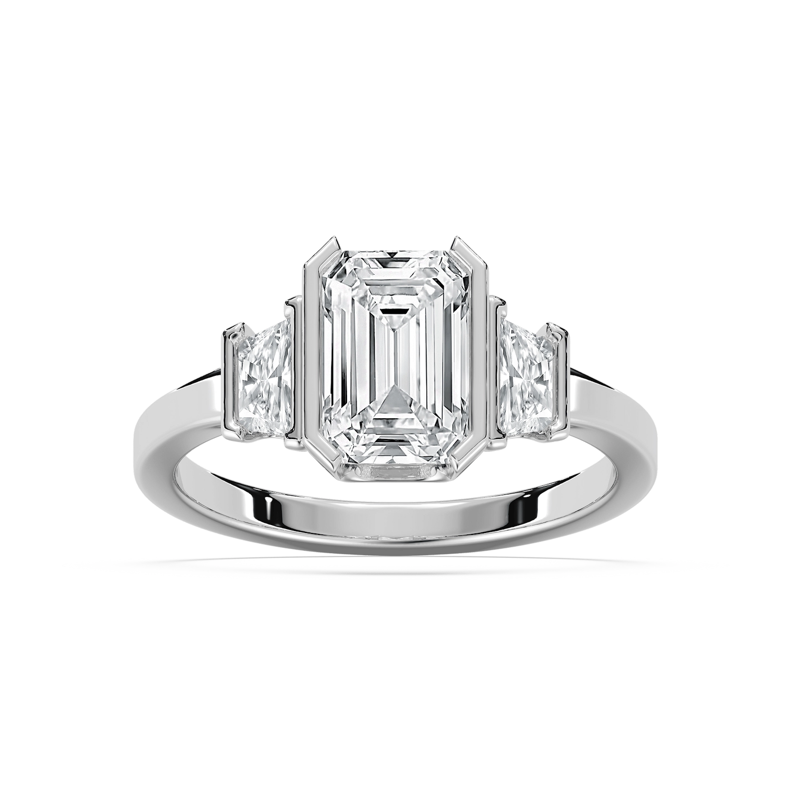 Greya 2 ⁵⁄₈ ctw Emerald Lab Grown Diamond Semi Bezel Three Stone Engagement Ring