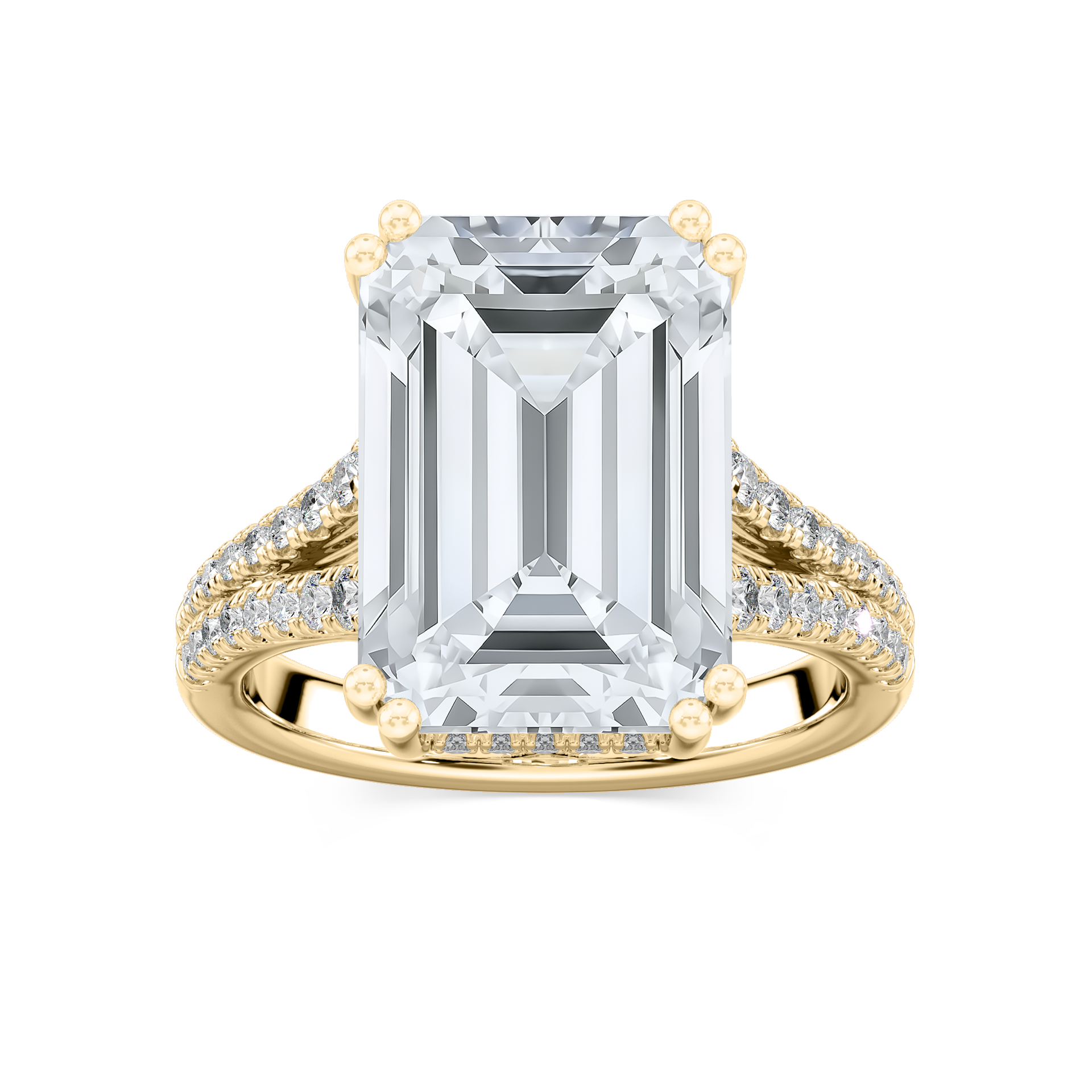 Hallie 10 ¾ ctw Emerald Lab Grown Diamond Split Shank Side Stone Engagement Ring - Signature Collection