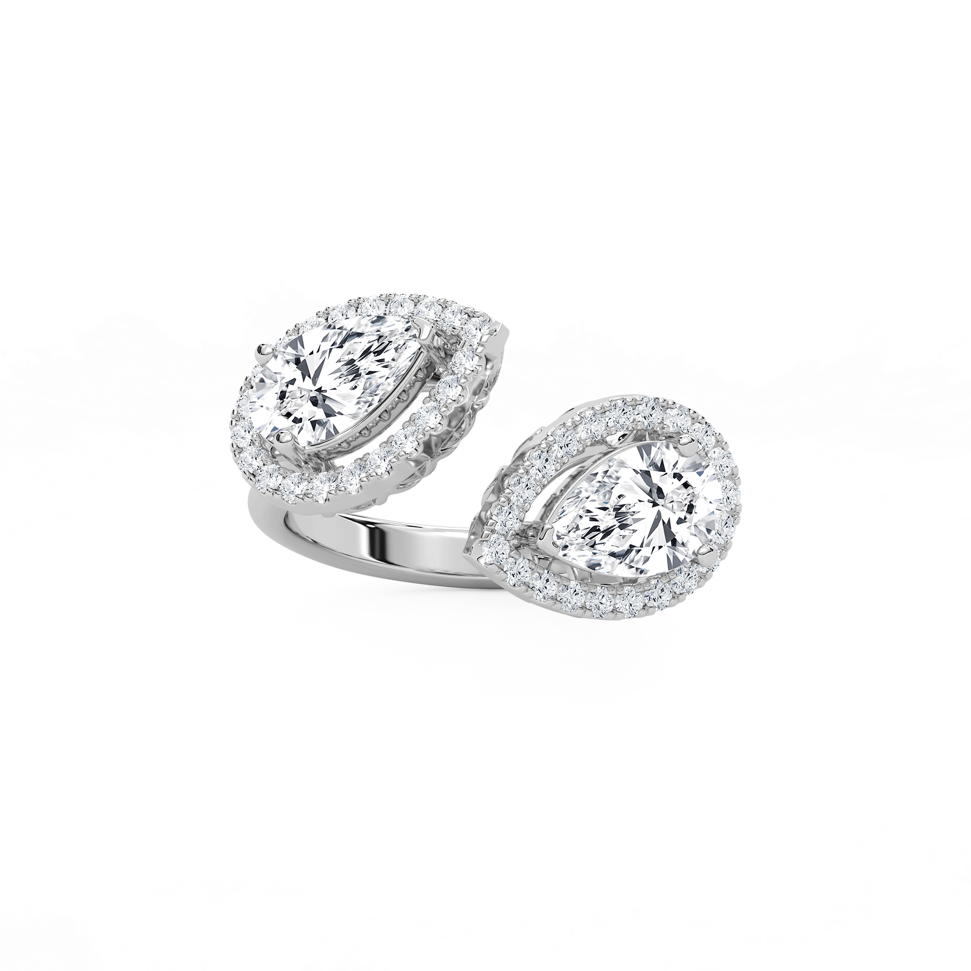 Halo Pear Open Bypass Ring in Rose Gold