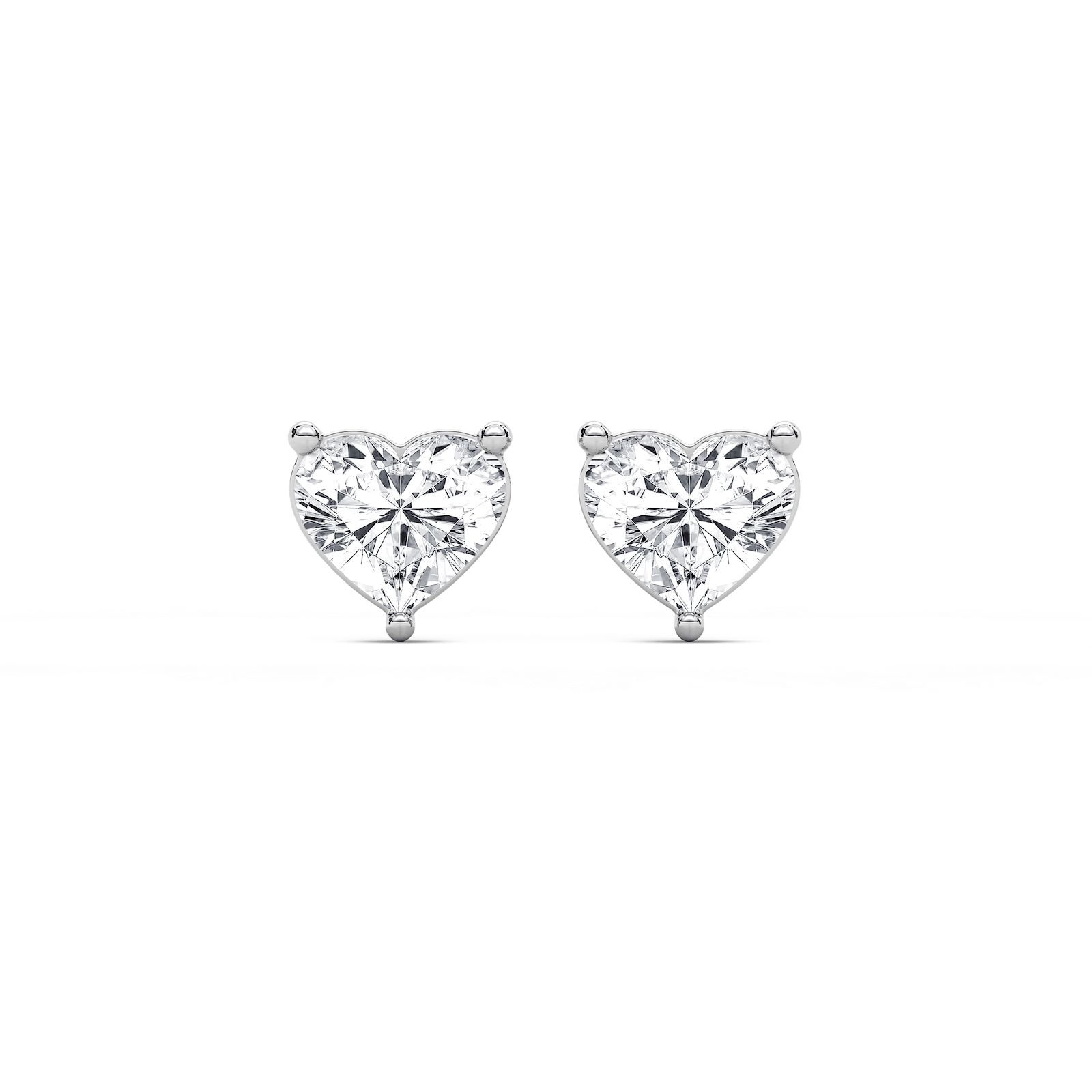 Heart Cut Lab Grown Diamond Three Prong Stud Earrings