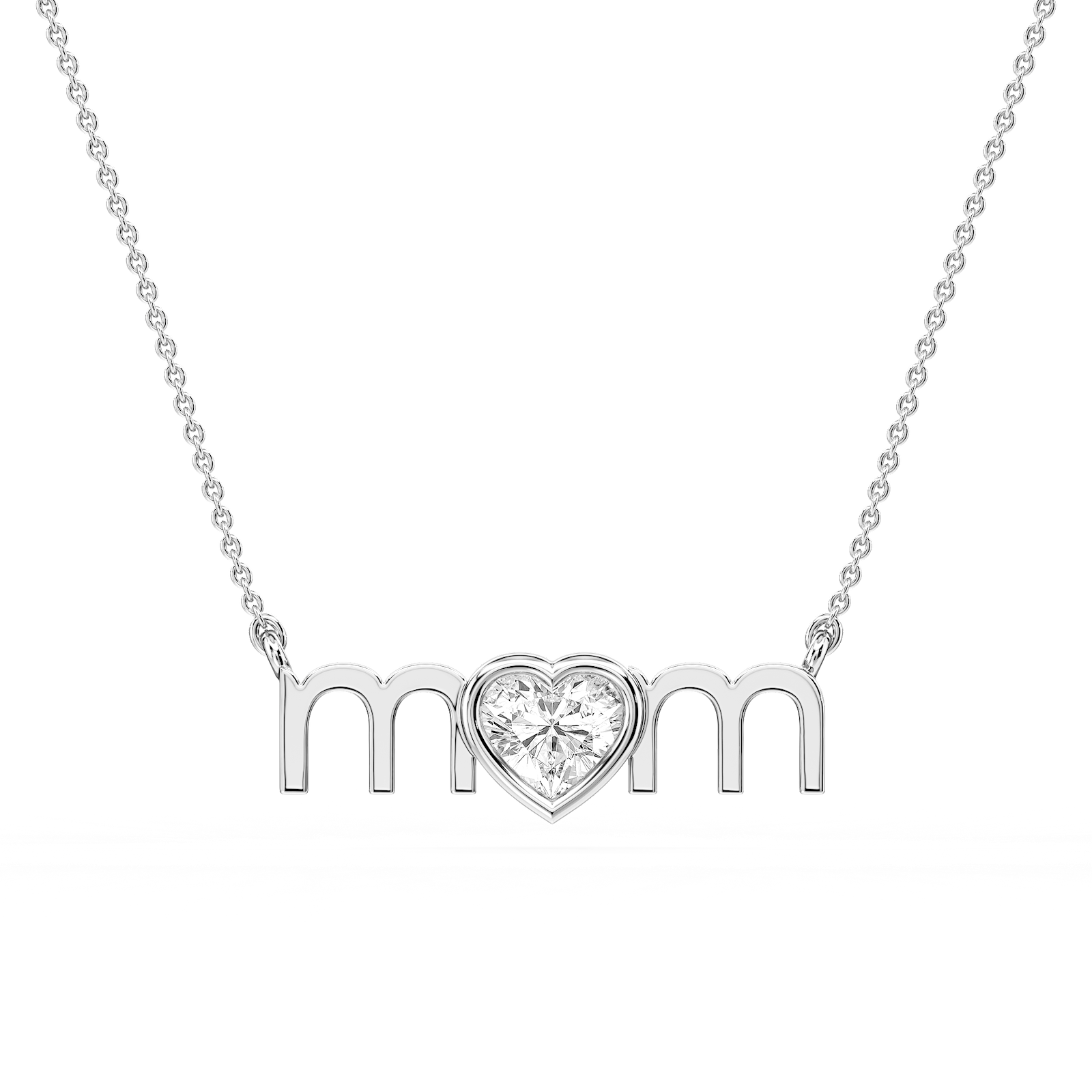 Heart Lab Grown Diamond Bezel Mom Pendant - 16 to 18 Inches