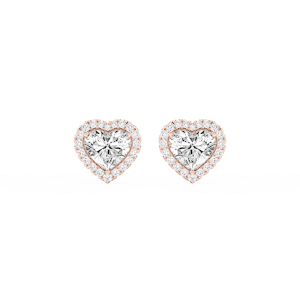 Heart Lab Grown Diamond Four Prong Basket Halo Stud Earrings