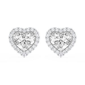 Heart Lab Grown Diamond Four Prong Basket Halo Stud Earrings
