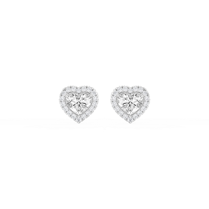 Heart Lab Grown Diamond Four Prong Basket Halo Stud Earrings