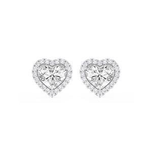 Heart Lab Grown Diamond Four Prong Basket Halo Stud Earrings