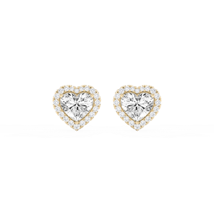 Heart Lab Grown Diamond Four Prong Basket Halo Stud Earrings