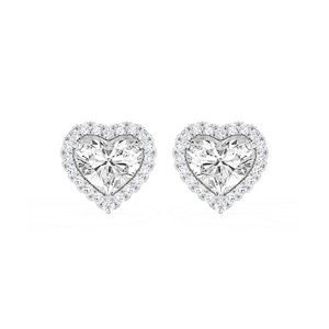 Heart Lab Grown Diamond Four Prong Basket Halo Stud Earrings