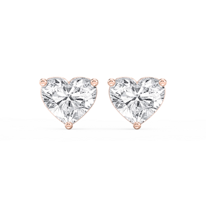 Heart Lab Grown Diamond Three Prong Basket Threaded Stud Earrings