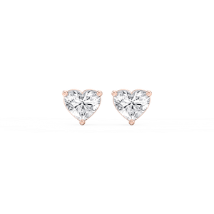 Heart Lab Grown Diamond Three Prong Basket Threaded Stud Earrings