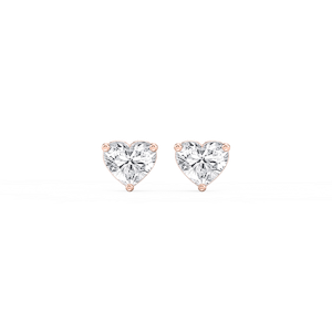 Heart Lab Grown Diamond Three Prong Basket Threaded Stud Earrings