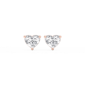 Heart Lab Grown Diamond Three Prong Basket Threaded Stud Earrings