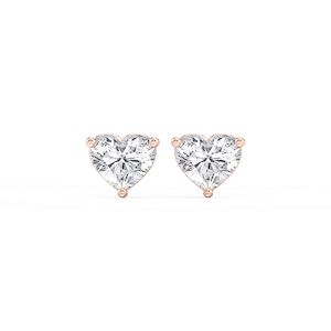 Heart Lab Grown Diamond Three Prong Basket Threaded Stud Earrings