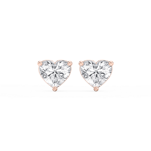 Heart Lab Grown Diamond Three Prong Basket Threaded Stud Earrings