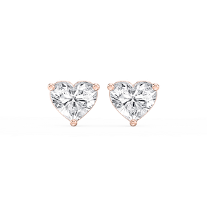 Heart Lab Grown Diamond Three Prong Basket Threaded Stud Earrings