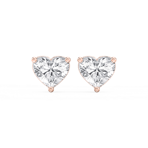 Heart Lab Grown Diamond Three Prong Basket Threaded Stud Earrings