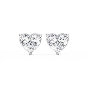 Heart Lab Grown Diamond Three Prong Basket Threaded Stud Earrings