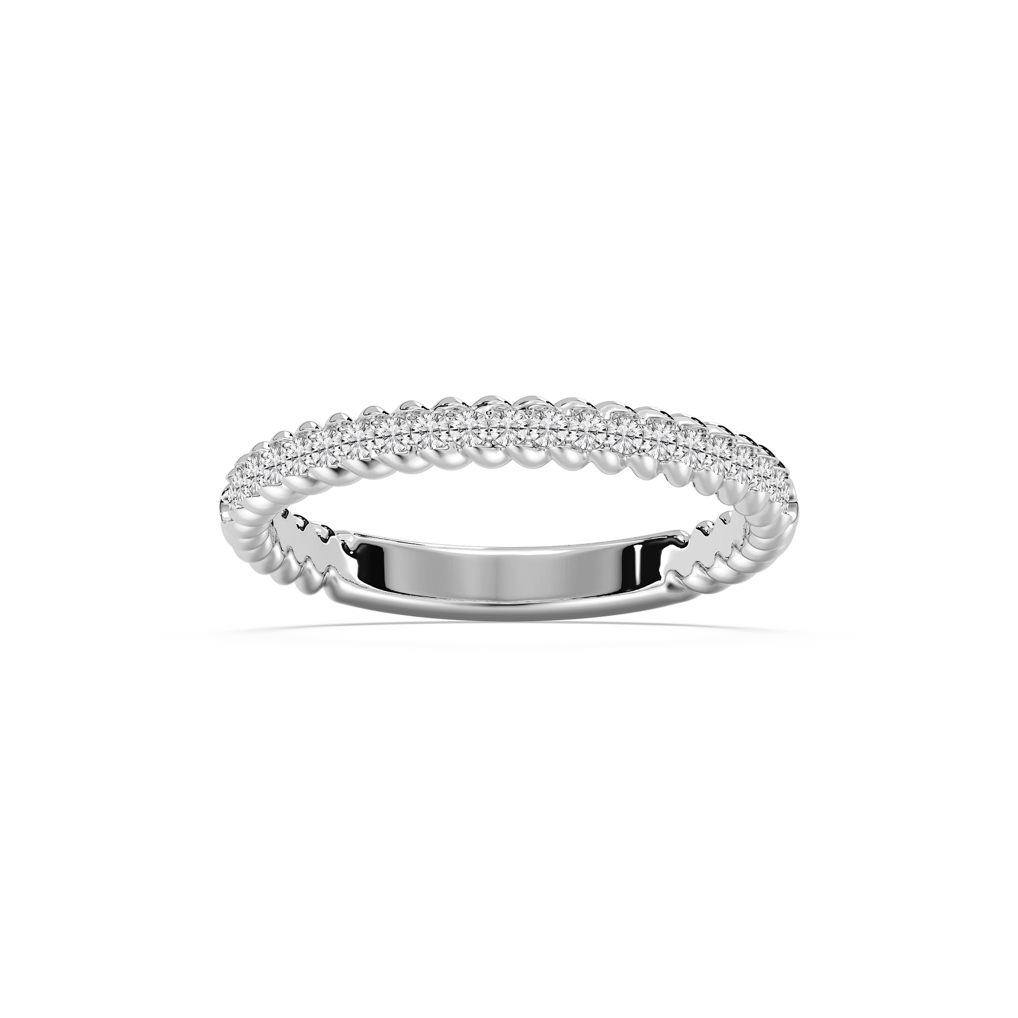 Helix Wedding Band featuring diamond accented rope detailing shown in recycled 14K white gold | Helix wedding band diamond accented rope detailed recycled 14K white gold