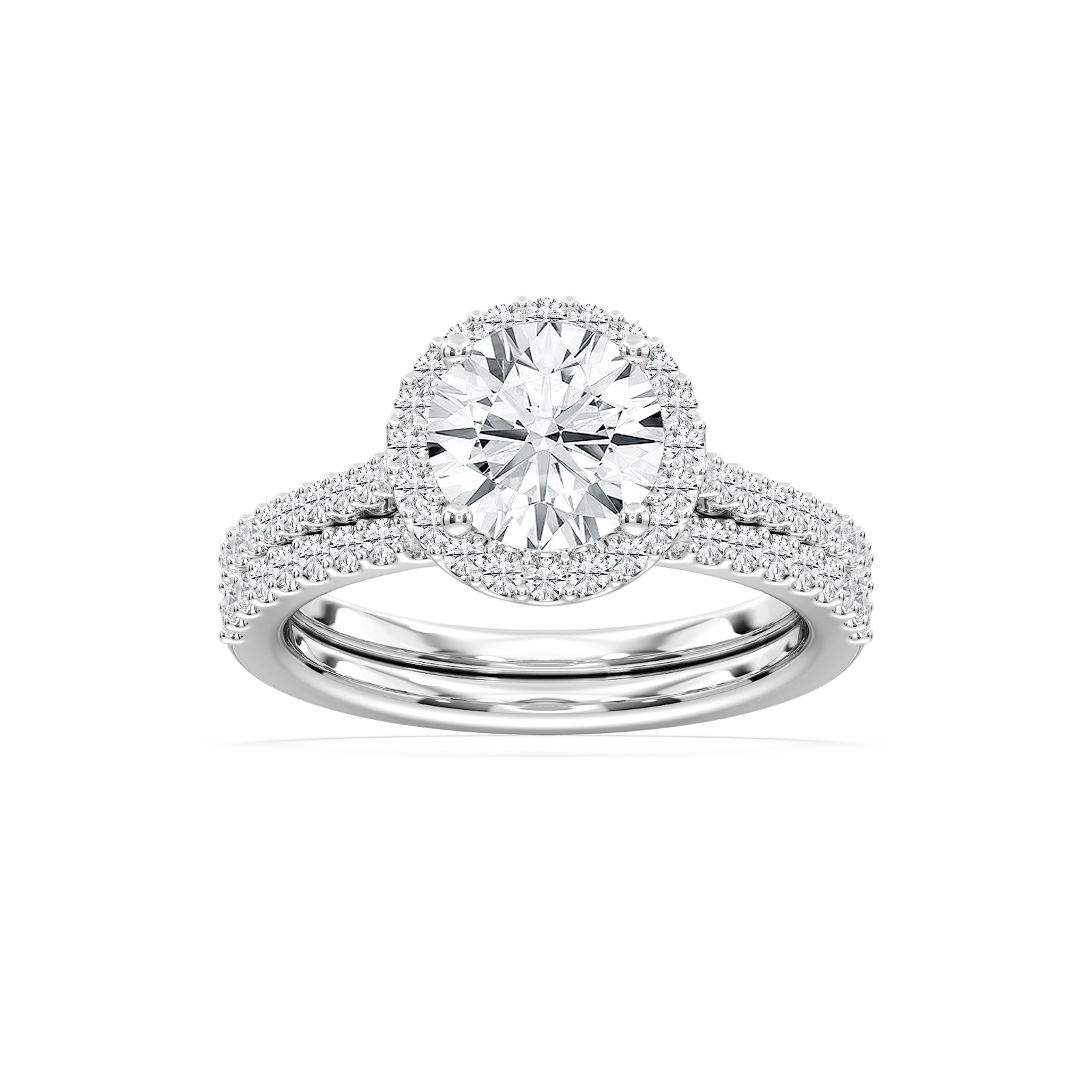 Zoey Lab Grown Diamond Halo Shared Prong Wedding Set