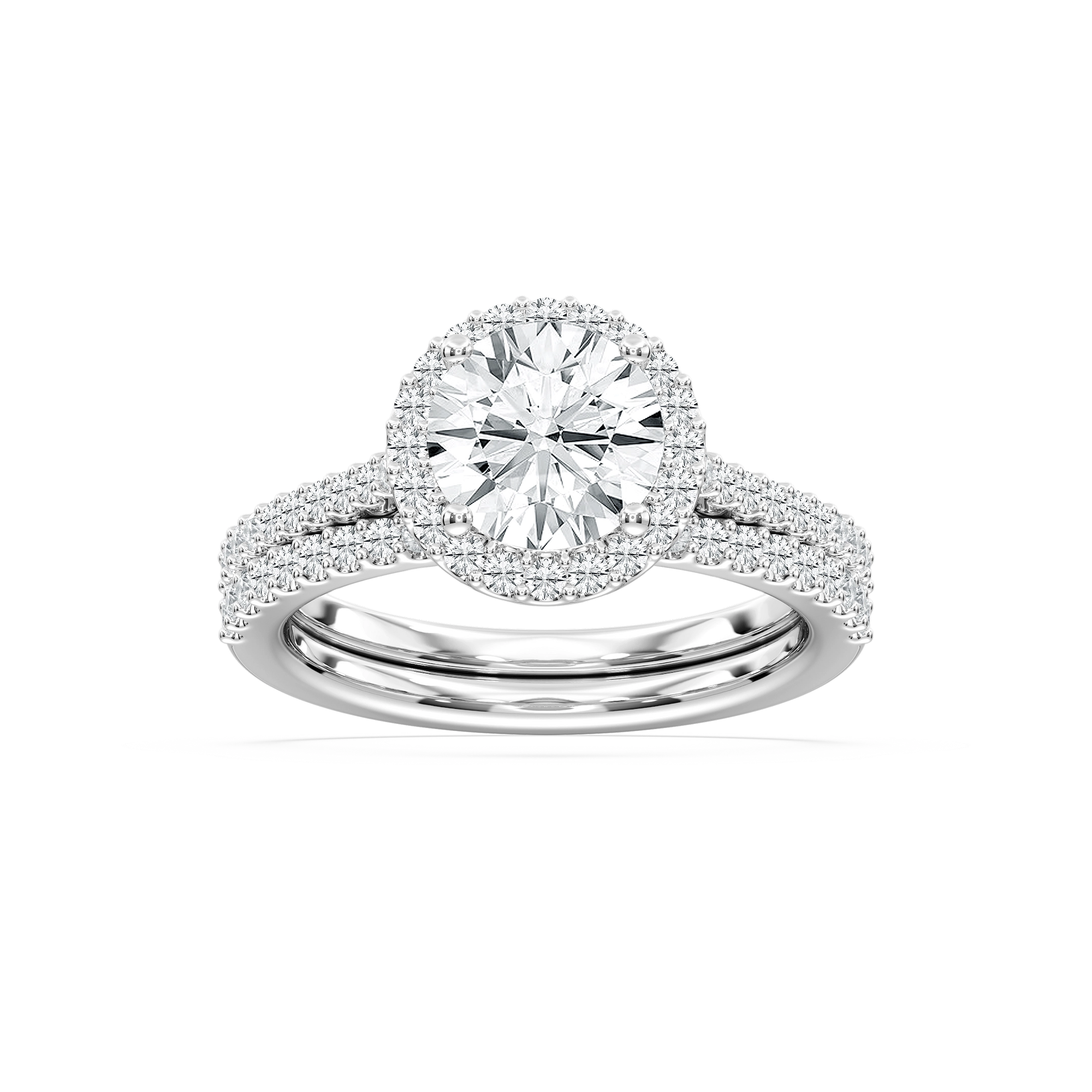 Zoey Lab Grown Diamond Halo Shared Prong Wedding Set