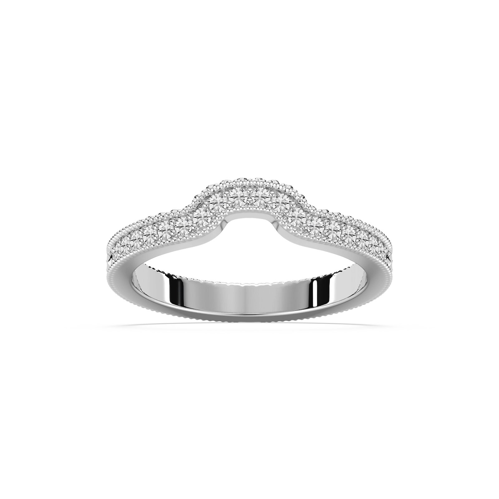 Curved diamond accented filigree detailed wedding band in recycled 14K white gold to match the Honey Engagement ring | Curved diamond accented filigree detailed wedding band in recycled 14K white gold to match the Honey Engagement ring
