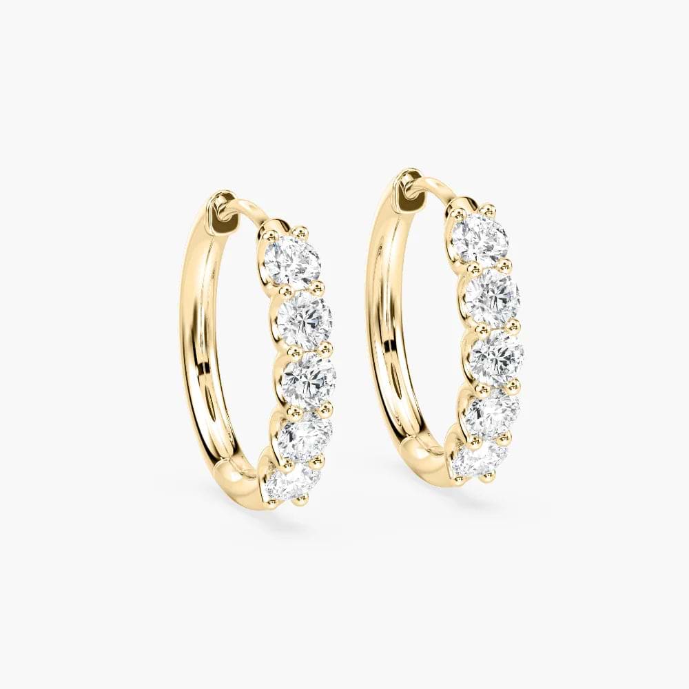 5 Stone Lab Grown Diamond Hoop Earrings - 14K Yellow Gold (RTS)