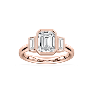 Imara 2 ½ ctw Emerald Lab Grown Diamond Bezel Set Three Stone Engagement Ring