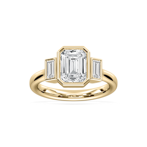 Imara 2 ½ ctw Emerald Lab Grown Diamond Bezel Set Three Stone Engagement Ring