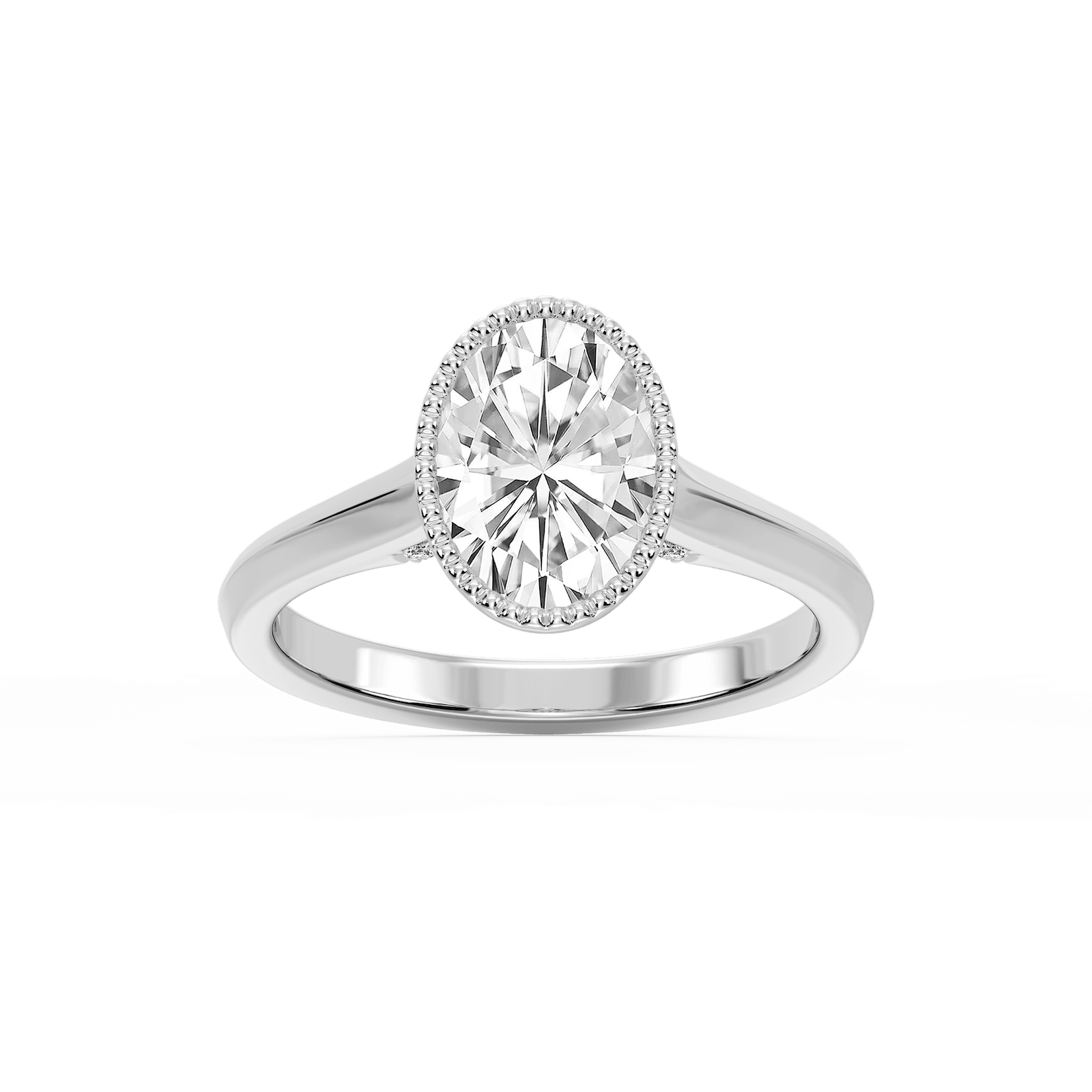 Jane Oval Lab Grown Diamond Milgrain Bezel Side Stone Engagement Ring