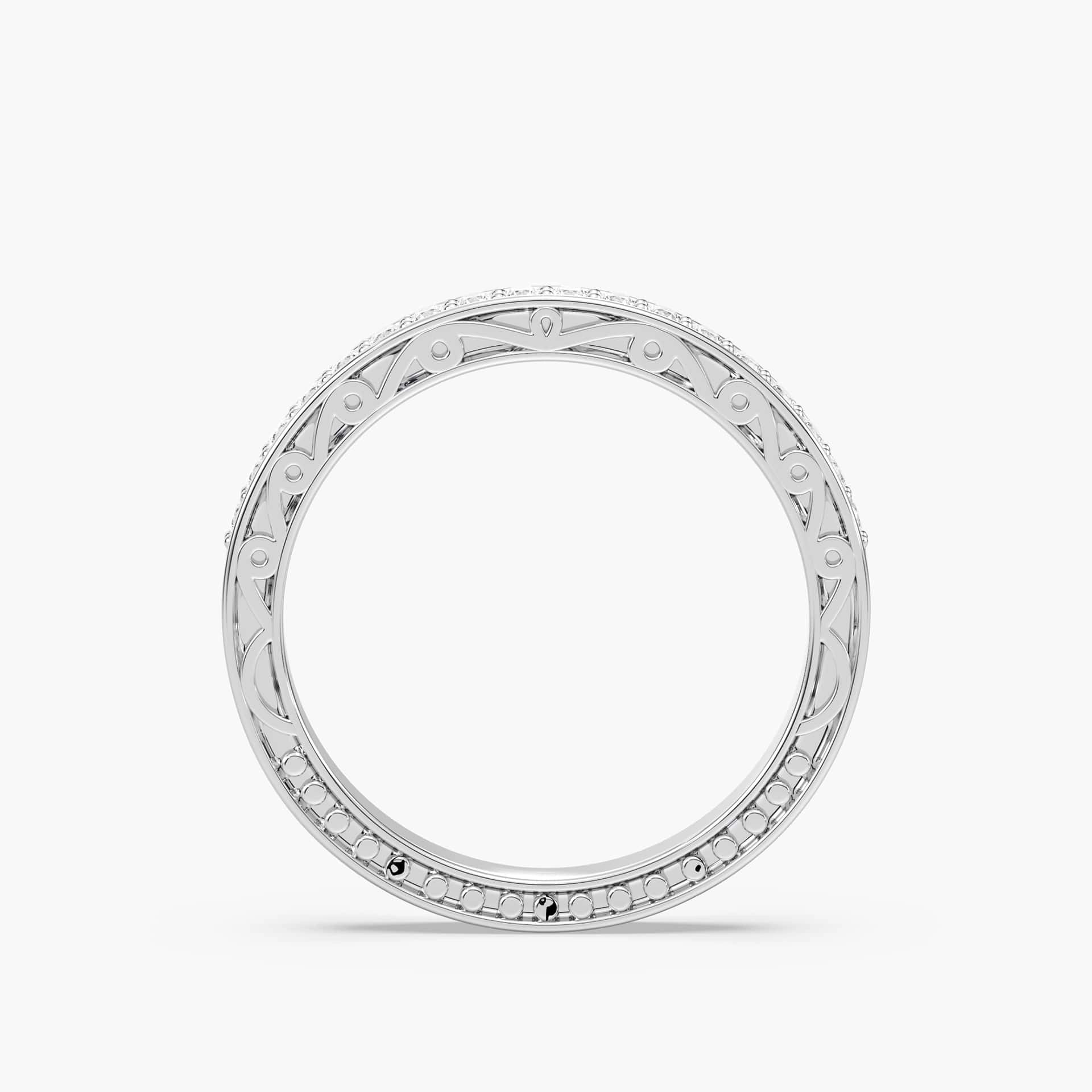 Julie Accented Wedding band with scroll detail and recycled diamonds in recycled 14K white gold | Julie Accented Wedding band scroll detail recycled diamonds recycled 14K white gold