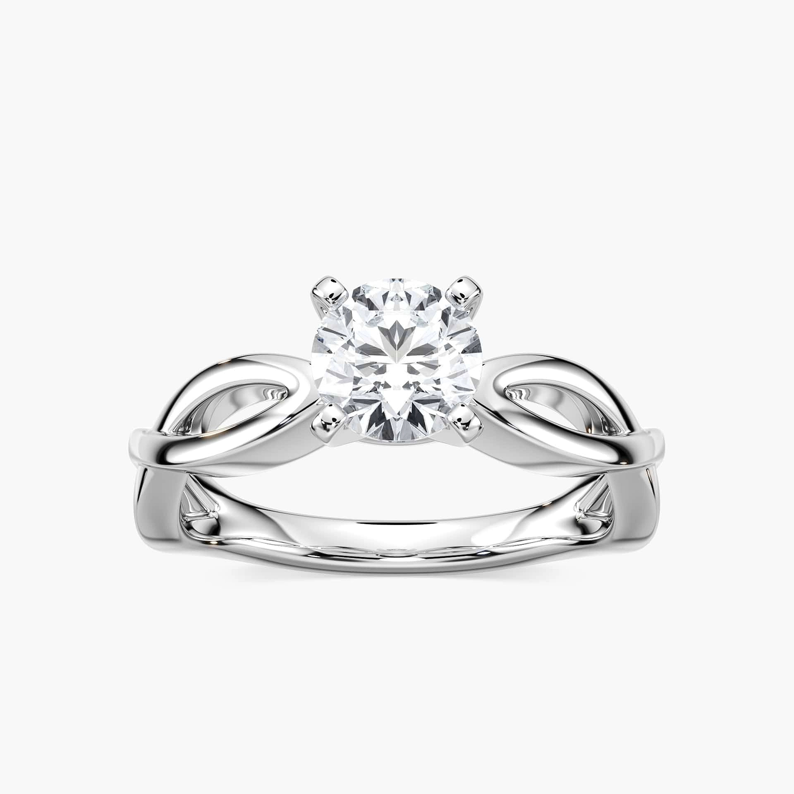 Shown with 1ct Pear Cut Lab Grown Diamond in 16k White Gold|Unique solitaire engagement ring with a 1ct pear cut lab grown diamond in twisted metal design 16k white gold band