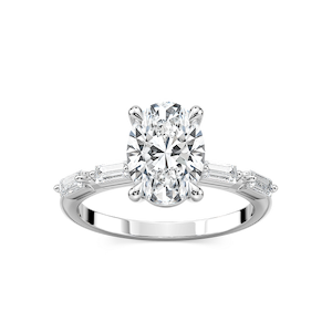 Kira Oval Lab Grown Diamond Spaced Baguette Side Stone Engagement Ring