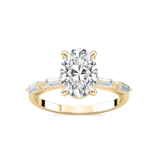 Kira Oval Lab Grown Diamond Spaced Baguette Side Stone Engagement Ring