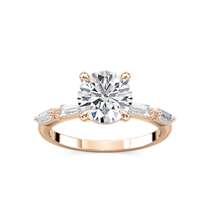 Kira Round Lab Grown Diamond Spaced Baguette Side Stone Engagement Ring