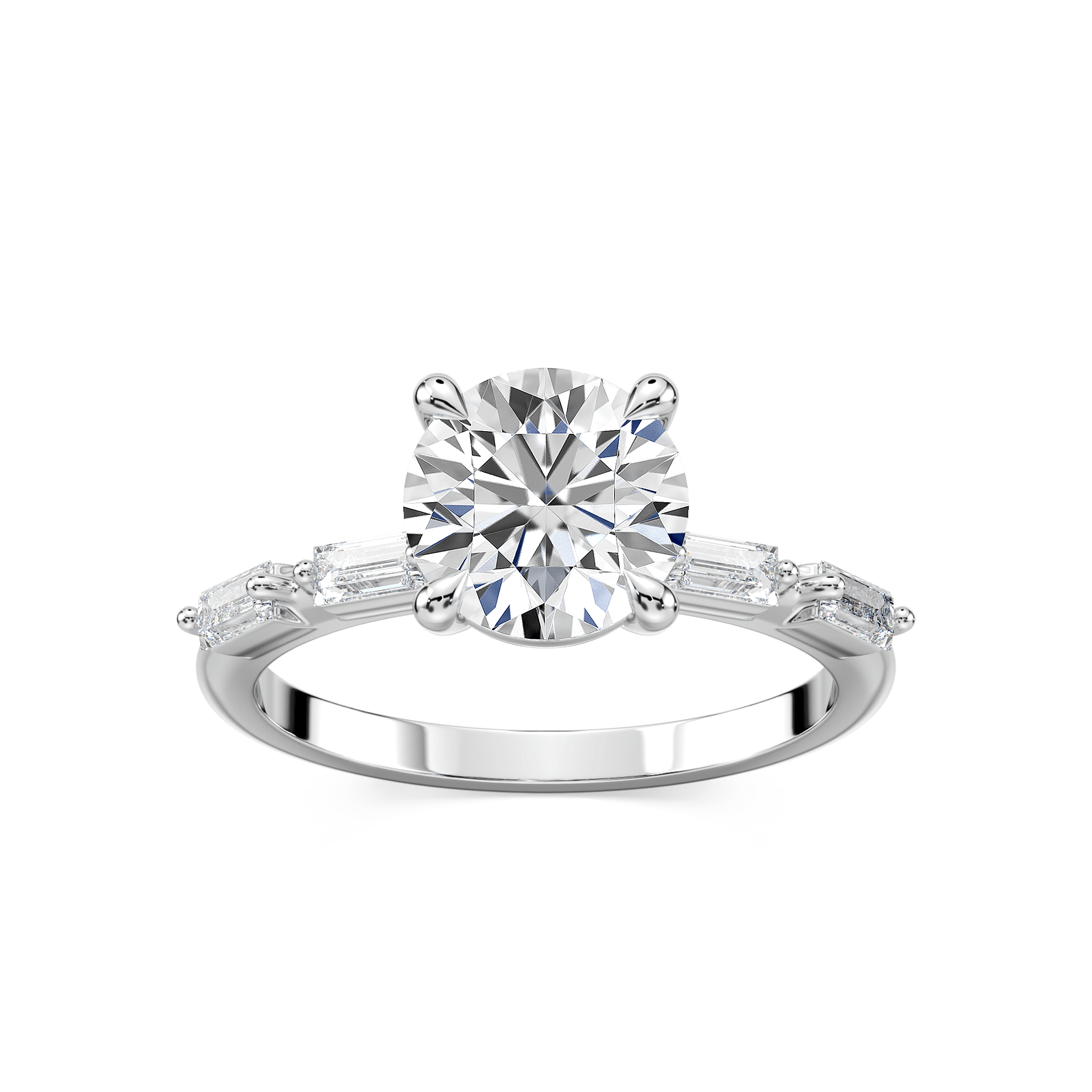 Kira Round Lab Grown Diamond Spaced Baguette Side Stone Engagement Ring