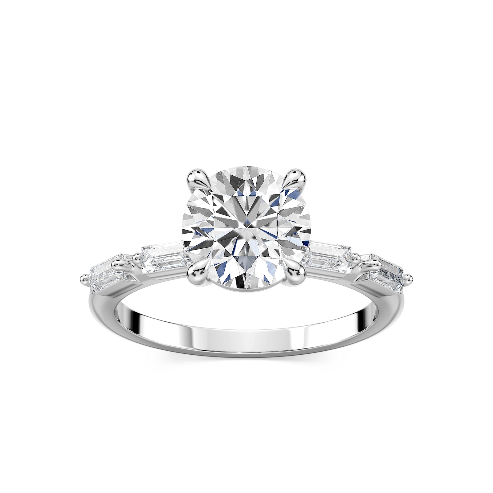 Kira Round Lab Grown Diamond Spaced Baguette Side Stone Engagement Ring
