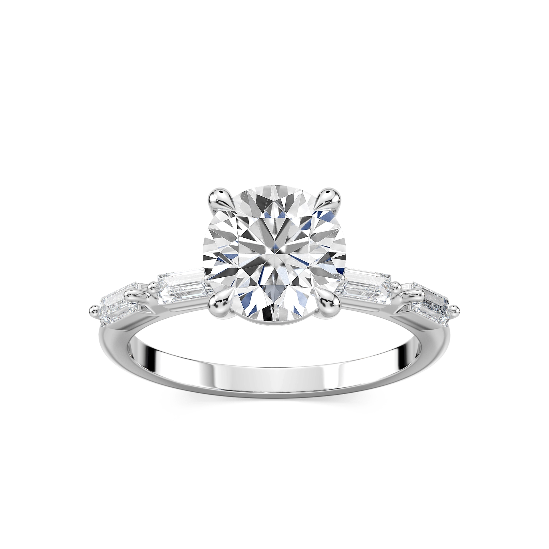 Kira Round Lab Grown Diamond Spaced Baguette Side Stone Engagement Ring
