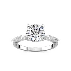 Kira Round Lab Grown Diamond Spaced Baguette Side Stone Engagement Ring