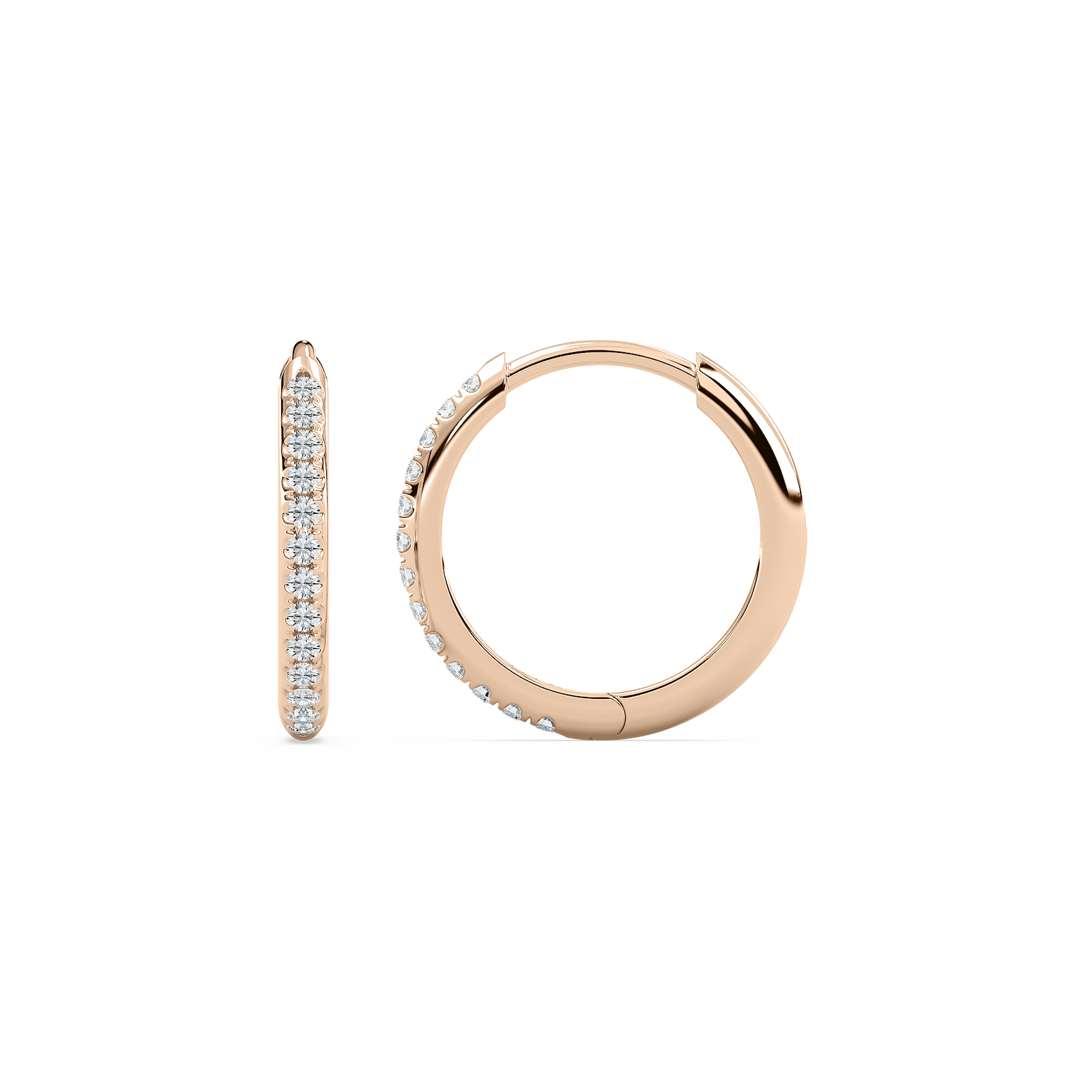 10mm Huggie Earrings with 0.18ctw Round Cut Lab-Grown Diamonds in 14K Rose Gold