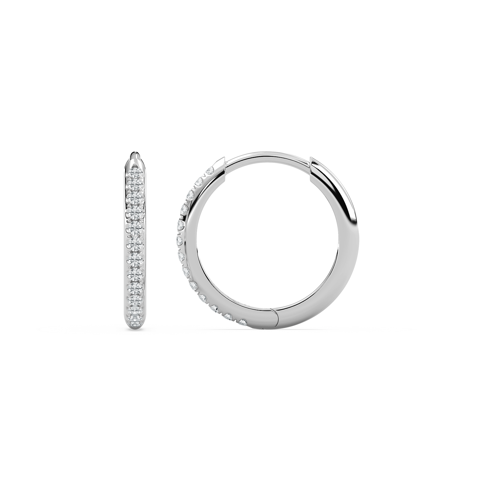 12mm Huggie Earrings with 0.18ctw Round Cut Lab-Grown Diamonds in 14K White Gold